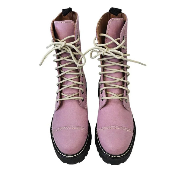 Alexa Chung Heavy Tread Platform Chunky Leather Boots Lilac Size 37 US 6.5 - Picture 5 of 10